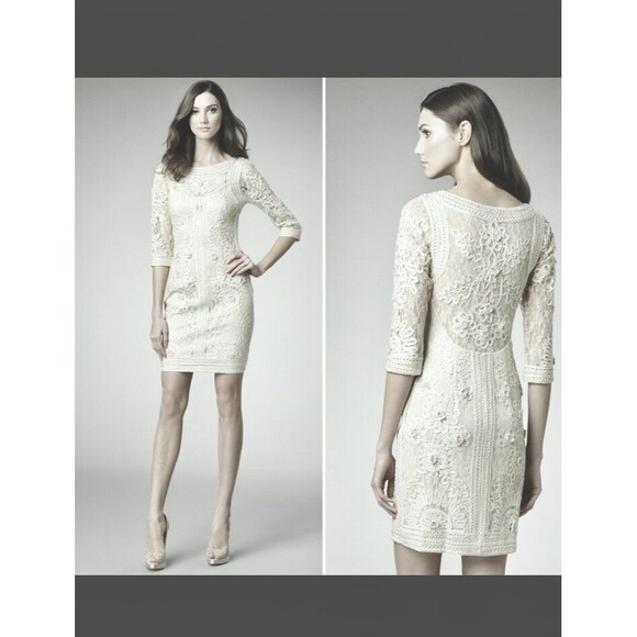 Sue Wong Nocturne Dress Ivory Lace Cocktail Bridal sz 4 with 3/4 Sleeves - Picture 1 of 7